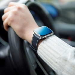 高級革　ネイビー　アップルウォッチバンド　腕時計　ベルト　エプソンレザー　AppleWatch
