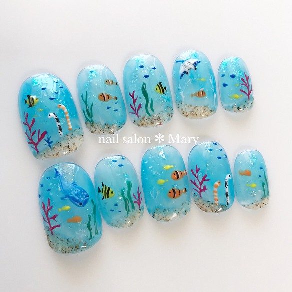 ネイルチップ 水族館ネイル 現品ワンサイズ ネイルチップ ネイルシール Mary Nail 通販 Creema クリーマ ハンドメイド 手作り クラフト作品の販売サイト