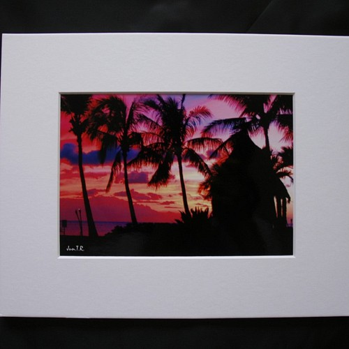 Pink Sunset】ハワイ海の写真 夕陽 オーシャン ビーチ ヤシの木 南の島
