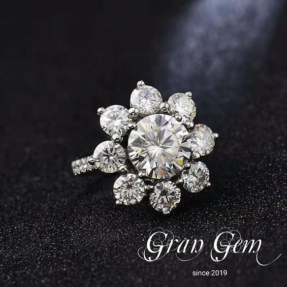 Gran Gem】モアサナイト 大粒サンフラワーリング 計6.5ct k18WG | www