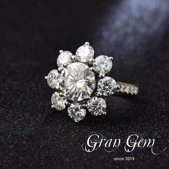 Gran Gem】モアサナイト 大粒サンフラワーリング 計6.5ct k18WG | www