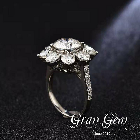 Gran Gem】モアサナイト 大粒サンフラワーリング 計6.5ct k18WG | www