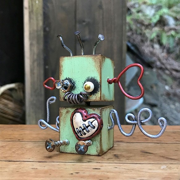 木製ロボット ハート ゾンビロボット 緑 立体・オブジェ 桂丸 通販