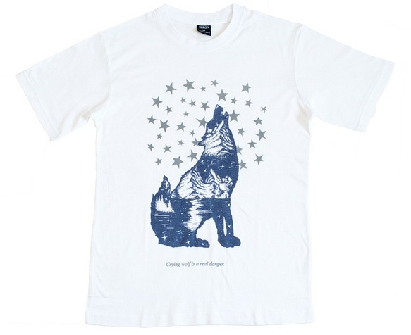 星空に吠えるオオカミ 白Tシャツ Lサイズ Crying Wolf ホワイト
