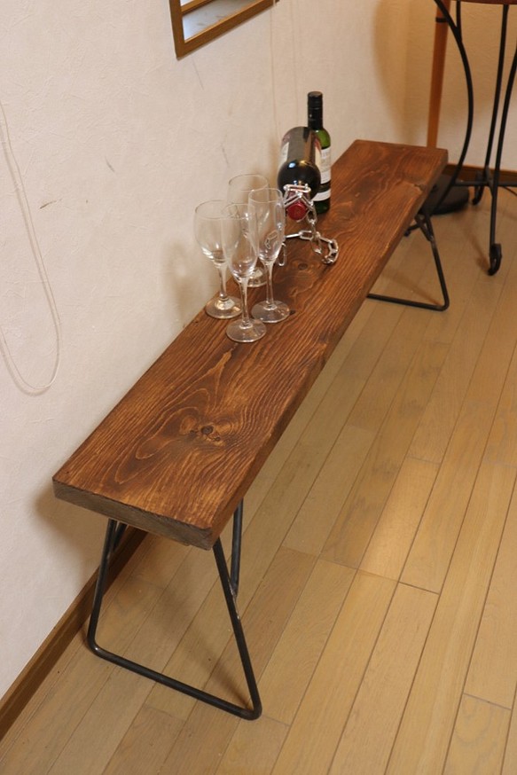 ベンチ【W1250×D230】アンティーク風ダイニングテーブル用ベンチ鉄脚アイアン 1枚目の画像