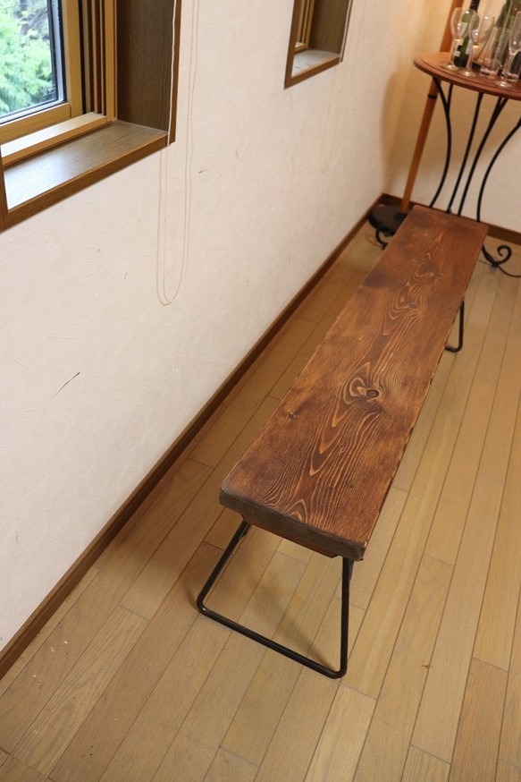 背なしベンチ【W1300×D230】アンティーク風ダイニングテーブル用ベンチ鉄脚アイアン 1枚目の画像