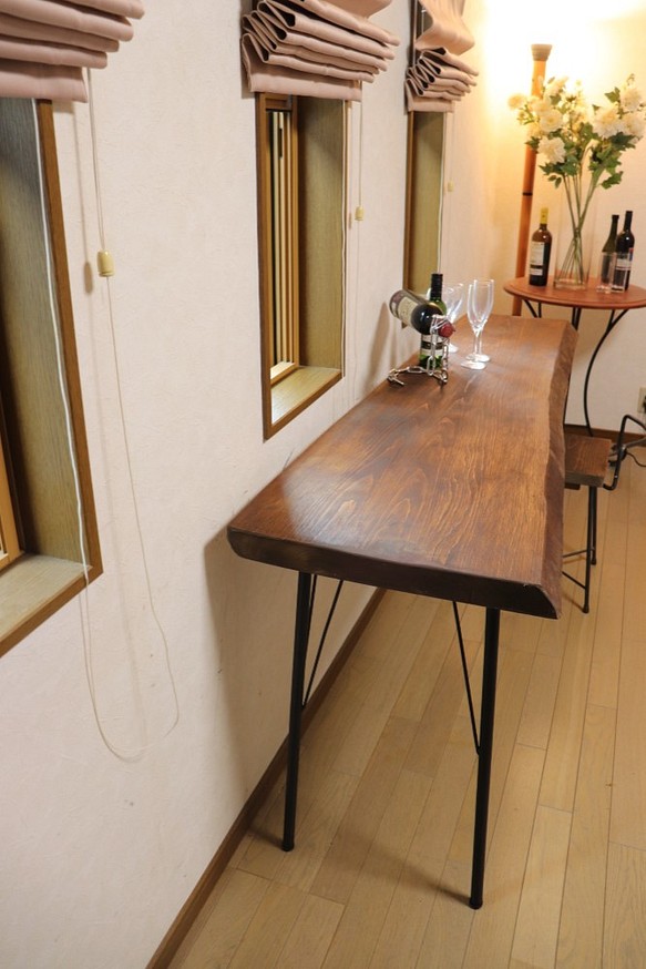 幅広ｗ1695一枚板ヒノキカウンターテーブル 厚50!!カフェ ダイニングテーブル在宅勤務　テレワーク　アンティーク風 1枚目の画像