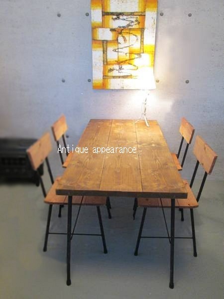【サイズ約W1000×D800】アンティーク風 ダイニングテーブル・鉄脚アイアン　テーブル 1枚目の画像