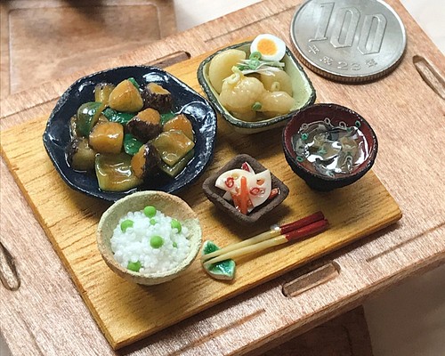 栄養満点の晩ごはん リアルなナス味噌炒め定食【ミニチュアフード