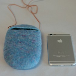 iPhoneポシェット 受注制作・cocoon（限定色・ブルー）LLサイズ 1枚目の画像