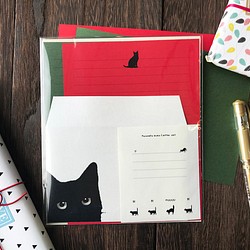 黒猫さんのシンプルレターセット(クリスマスカラーver.) 1枚目の画像