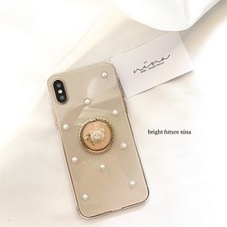 iPhone12ケースなど対応　淡色くまさん　バンカーリングiPhoneケース　韓国 1枚目の画像