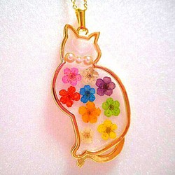 パールの首輪付きフラワーcatネックレス❤✨　花　猫　プレゼント　ラッピング対応　送料無料　大人可愛い 1枚目の画像