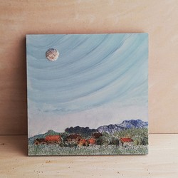 色砂で描いた絵『明け方のお月さま』 1枚目の画像
