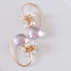 粉紅色紫水晶+珍珠耳環 第1張的照片