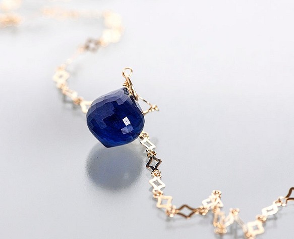 K10YG藍色藍寶石/鑽石鏈項鍊 第1張的照片