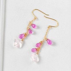 櫻桃色玫瑰石英x粉紅藍寶石耳環 第1張的照片