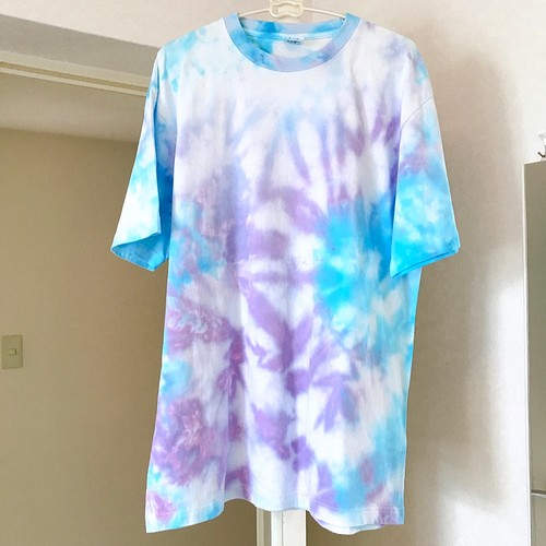ジューシーカラー☆タイダイ染めTシャツ XL 綿100% 氷染め 水色×紫 T 