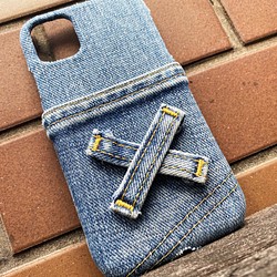 デニム ハンドメイド iPhone スマホケース ポケットステッチ 1枚目の画像
