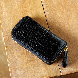 LEO》ラウンドジップキーケース ブラック キーケース KIKUCHI LEATHER