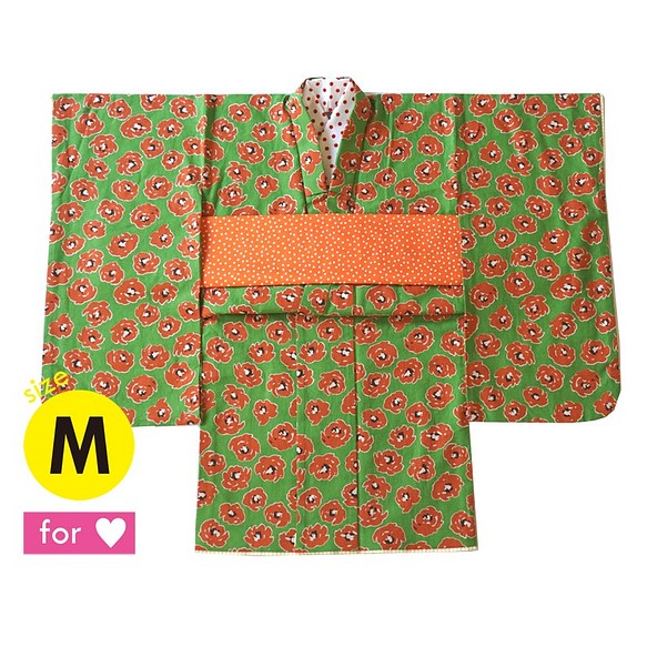 【M】緑に朱花の着物 振袖 1枚目の画像
