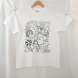 アトリエichiオリジナル！夏をぎゅっと詰め込んだ✨楽しいプリントtシャツ※生地色ホワイト×ブラック 1枚目の画像