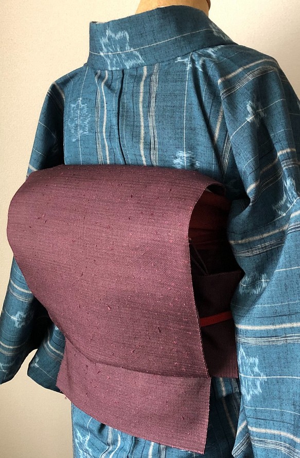 正絹　作り名古屋帯　上品な紫のひげ紬 1枚目の画像