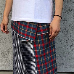 阿波しじらチェック柄と浴衣地のコンビのタイパンツ風スカート　 1枚目の画像