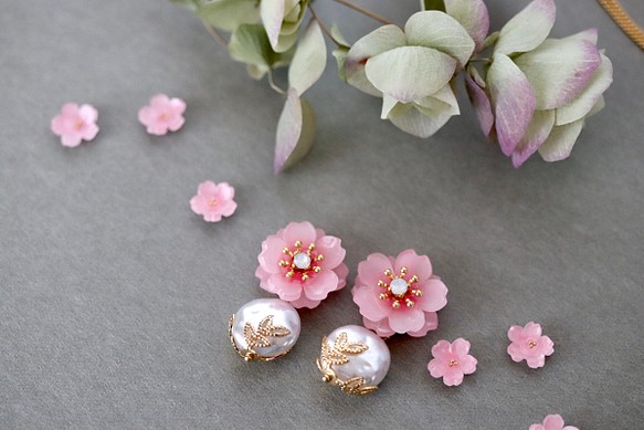 櫻花和巴洛克珍珠耳環/耳環 第1張的照片