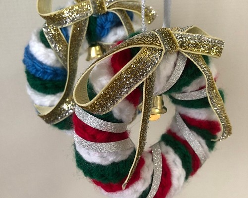 クリスマスオーナメント 毛糸のミニリース2個セット その他