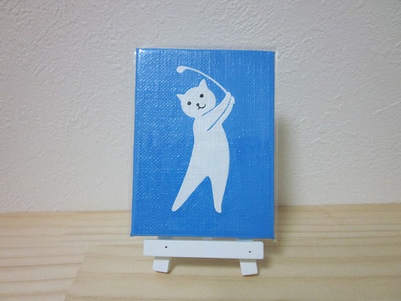 猫絵　ミニキャンバス　ゴルフ 1枚目の画像