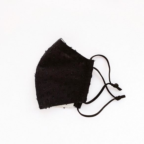 キュートな水玉もようと軽やか透け素材☆涼しさを運ぶ夏マスク 豪奢な 手縫い 品質保証 ブラック