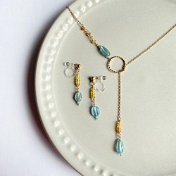 « soda » necklace+ 宝石質サファイアとアパタイトのネックレス AC/34 1枚目の画像