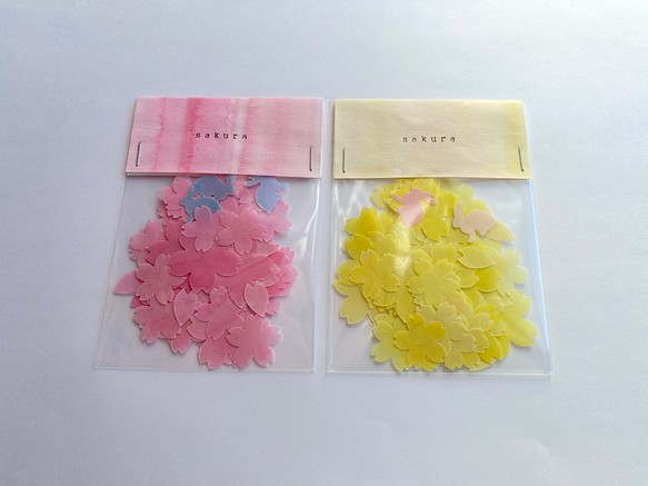 桜L・Mサイズ ほんのり透けるペーパーフレーク【ピンク×黄色】クラフトパンチ　アルバム、色紙やラッピングに 1枚目の画像
