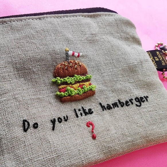 ハンバーガー刺繍ポーチ☆彡.。ハローサーカス 1枚目の画像