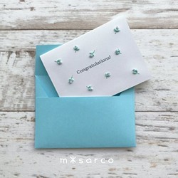 小花（ブルー）刺繍ミニカード　二つ折り　ギフトカード　サンキューレター　紙刺繍　プチギフト　お礼状　父の日 1枚目の画像