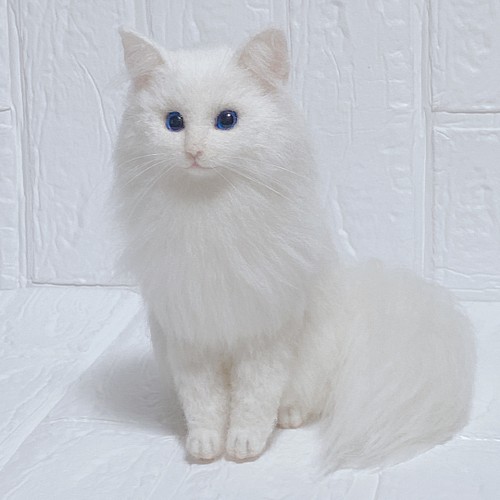羊毛フェルト猫 白猫 長毛白猫 猫 リアル猫 羊毛フェルト pon pon 通販 ...