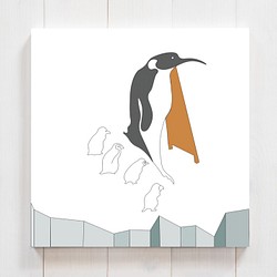 ペンギン立て看板に興味津々　正方形キャンバスプリント・ファブリックパネル 1枚目の画像