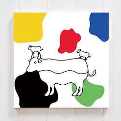 カラフル牛　　正方形キャンバスプリント・ファブリックパネル　 1枚目の画像