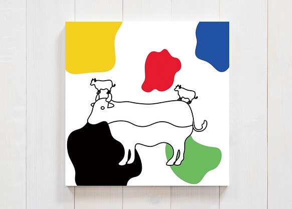 カラフル牛　　正方形キャンバスプリント・ファブリックパネル　 1枚目の画像