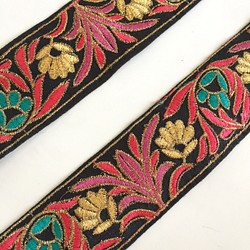 【50cm】インド刺繍リボン　ブラック　シルク 1枚目の画像