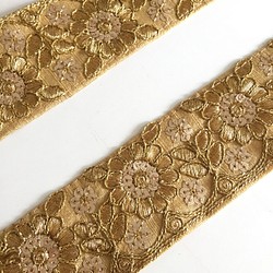 【50cm】インド刺繍リボン　ゴールドスパンコール 1枚目の画像