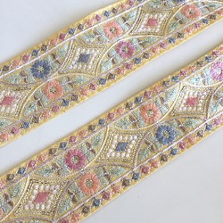 【50cm】インド刺繍リボン  イエロー　パステルシルク　SS35 1枚目の画像
