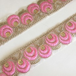 【50cm】インド刺繍リボン  ピンク　ピーコック　VO51 1枚目の画像