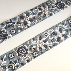 【50cm】インド刺繍リボン　ブルー　シルク　SS126 1枚目の画像
