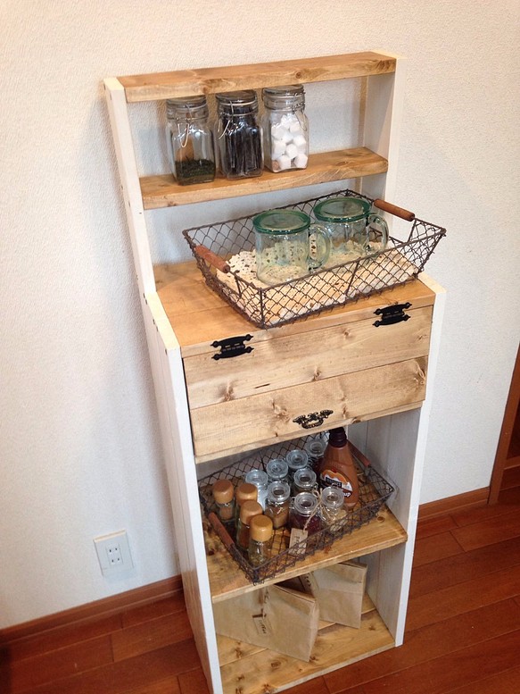 在庫限り sale＊display shelf cabinet ｈ120 WB 上段飾り棚付き