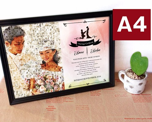 愛の証・結婚証明書＆モザイク絵 A4サイズ タイプ-A 世界に一つ 