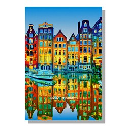 【選べる3枚組ポストカード】オランダ 暮れ行くアムステルダムの住宅街【作品No.182】 1枚目の画像