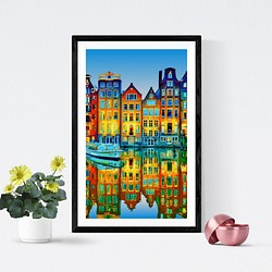 【アートポスター】オランダ 暮れ行くアムステルダムの住宅街（作品No.182） 1枚目の画像