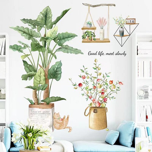 ウォールステッカー S111 北欧 鑑賞植物 植木鉢 ネコ 癒す DIY 壁紙